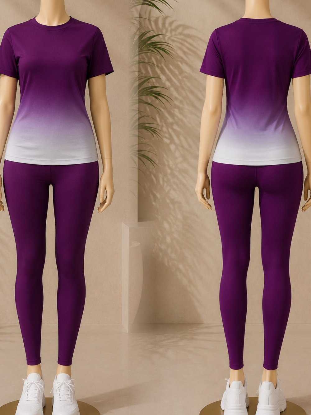Women's Purple Ombre Active Leggings & Tee Set